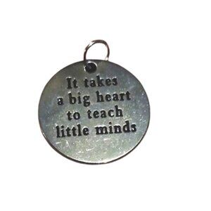 Silver Teacher Charm Thank You Gift Inspirational Words Pendant Big Heart Teach